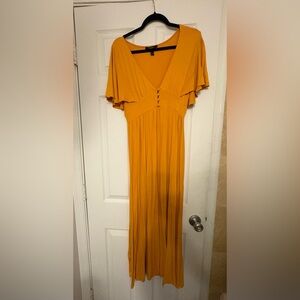 Yellow Plunge Maxi Dress with Flutter Sleeves